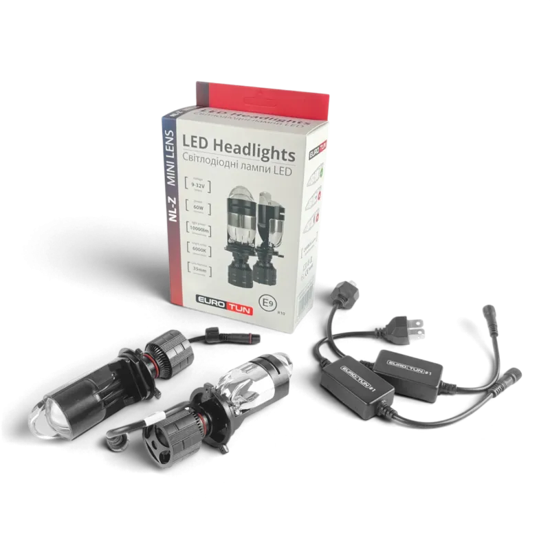 LED-лампа H4 з лінзою EuroTun NL-Z 60W 10000Lm 6000K CANbus