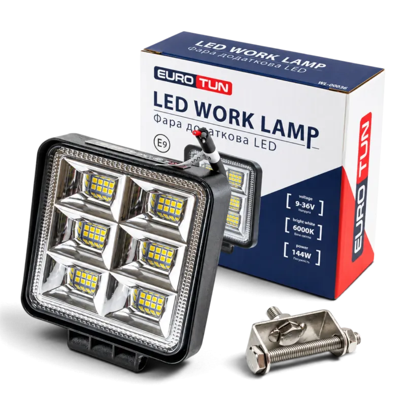 Додаткова LED-фара EuroTun квадратна SPOT 110×110×35 мм 144W 2 функції