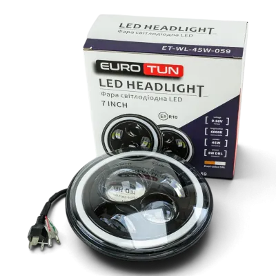 LED-фара EuroTun 2101-2121 178мм (7″) 45W з лінзою «ангельські очі» LED-фара EuroTun 2101-2121 178мм (7″) 45W з лінзою «ангельські очі»