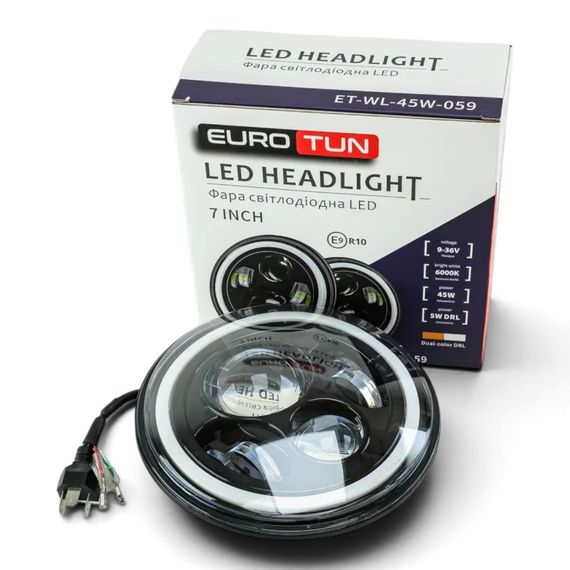 LED-фара EuroTun 2101-2121 178мм (7″) 45W з лінзою «ангельські очі»