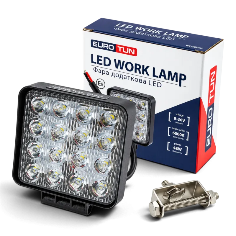 Додаткова LED-фара EuroTun квадратна FLOOD 110×110×35 мм 48W